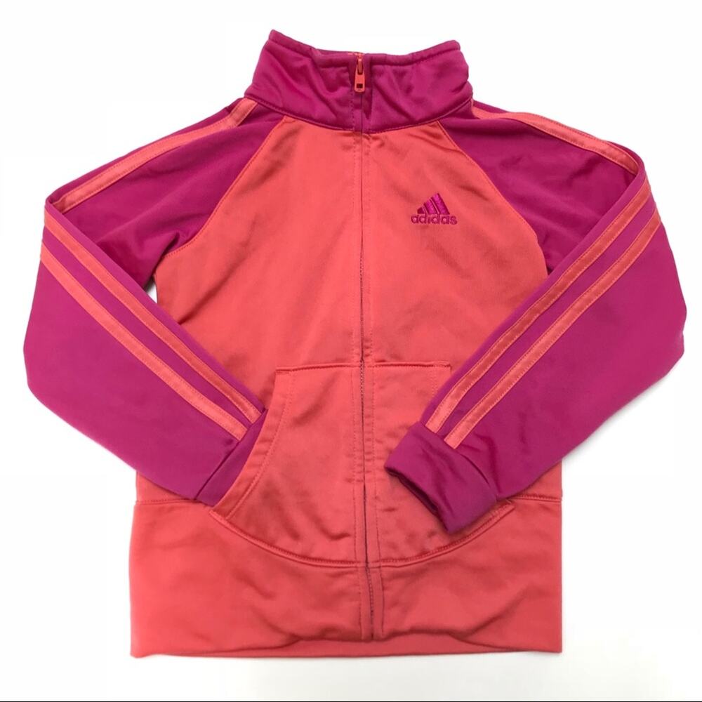 Adidas Classic Three Stripe Track Jacket in Pink Magenta Coral Girl's Size 4T